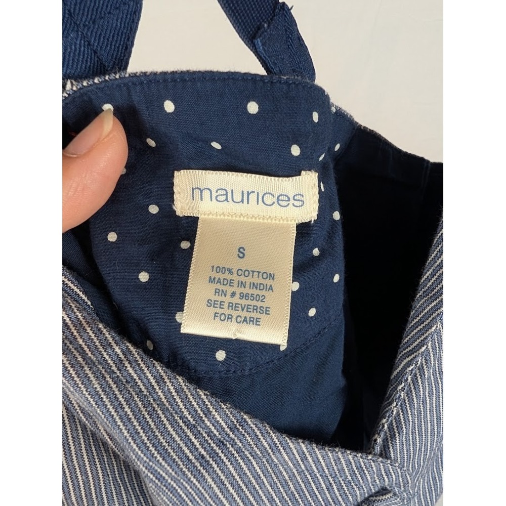 Maurices Blue Pinstripe Cropped Vest Small Crisscross Back Polka Dot Lining - Picture 4 of 10